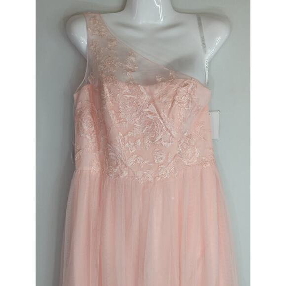 David’s Bridal Floral Laced One-Shoulder  Maxi‎ Dress Petal Pink Size 8 NWT - Picture 4 of 11